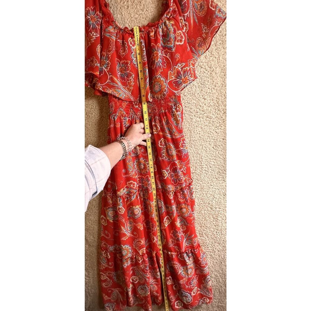 Rabbit Rabbit Rabbit Red Paisley Off Shoulder Boho Prairie Maxi Dress 6 - Picture 12 of 16